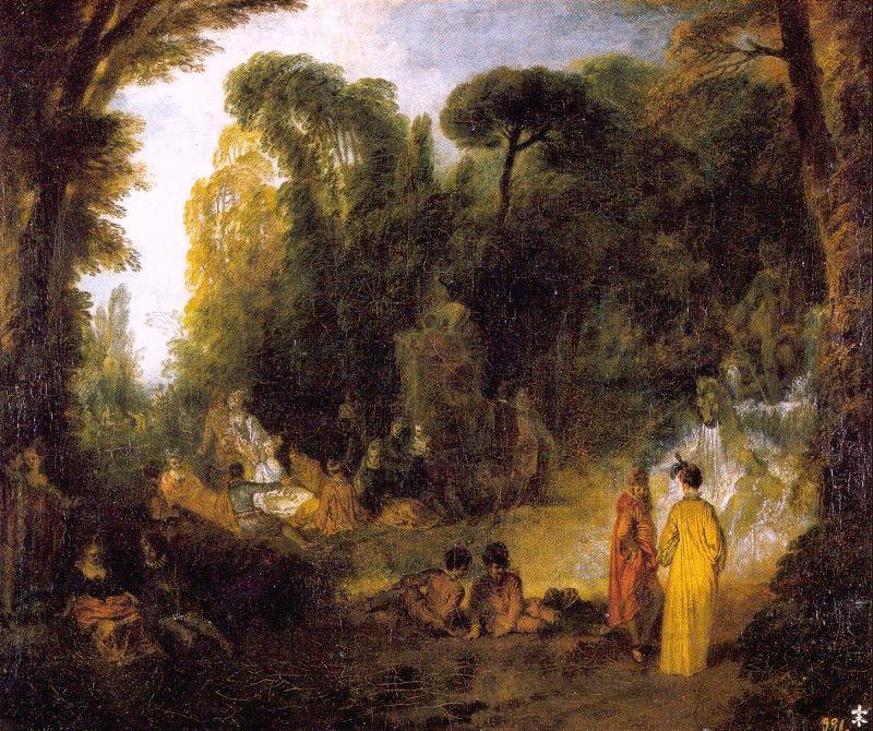 WATTEAU, Antoine Gathering by the Fountain of Neptune France oil painting art